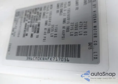 2015 Nissan Nv200 Sv из США, поврежденный, VIN 3N6CM0KN4FK717056